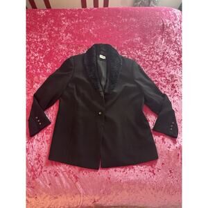 Emily Black Blazer Vintage Faux Fur Collar Detachable Women's 18W Pinstripe